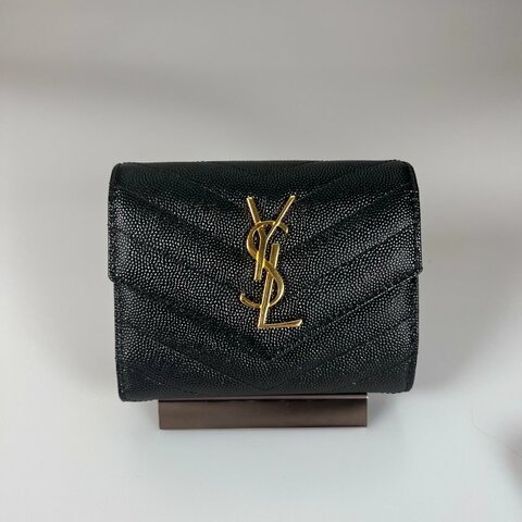 全新品 YSL 403943  黑魚子醬三折短夾