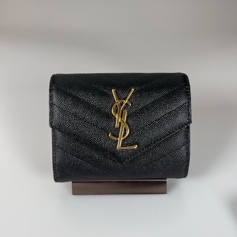 全新品 YSL 403943 黑魚子醬三折短夾-0