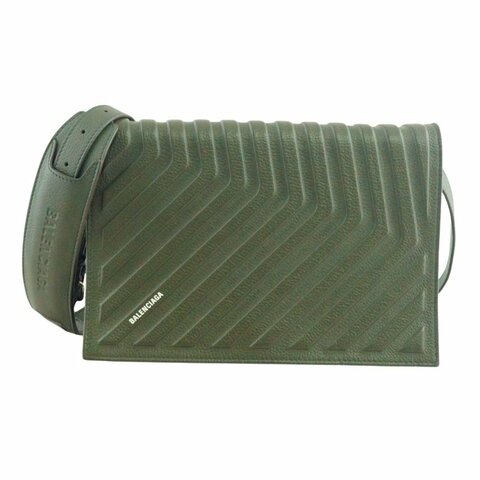 BALENCIAGA 巴黎世家 Car Flap 軍綠色牛皮中性斜背包