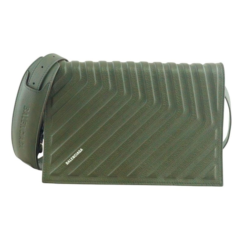 BALENCIAGA 巴黎世家 Car Flap 軍綠色牛皮中性斜背包-3