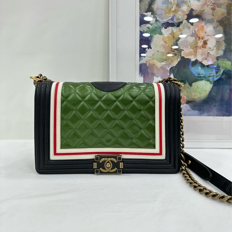 Chanel香奈兒leboy系列 限量拼色琺瑯扣做舊鏈條包 單肩腋下包 尺寸：28*15*5cm 鐳射21開 附身份卡-1