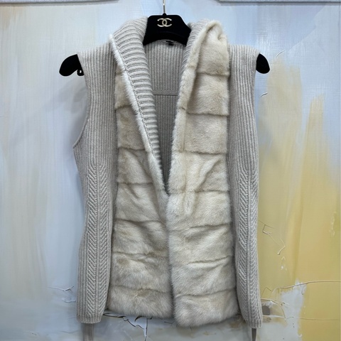 Loro Piana/LP 諾悠翩雅 皮草拼接羊絨針織馬甲外套 S碼