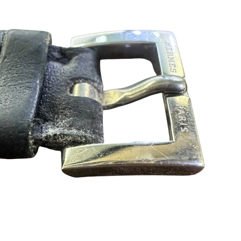 【美收精品】HERMES 雙H銀框黑色黑面磐石英腕錶 4-945-11