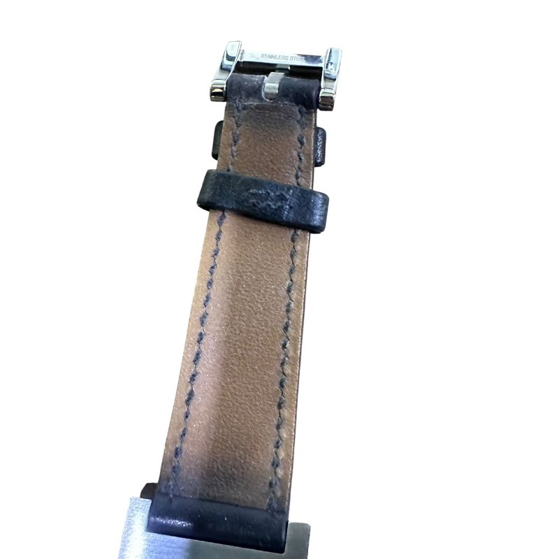 【美收精品】HERMES 雙H銀框黑色黑面磐石英腕錶 4-945-14