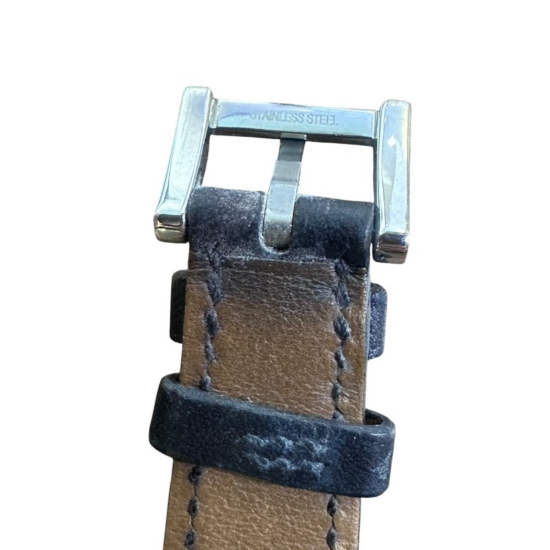 【美收精品】HERMES 雙H銀框黑色黑面磐石英腕錶 4-945-15