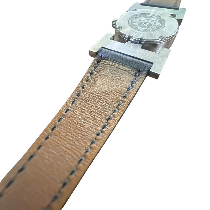 【美收精品】HERMES 雙H銀框黑色黑面磐石英腕錶 4-945-17