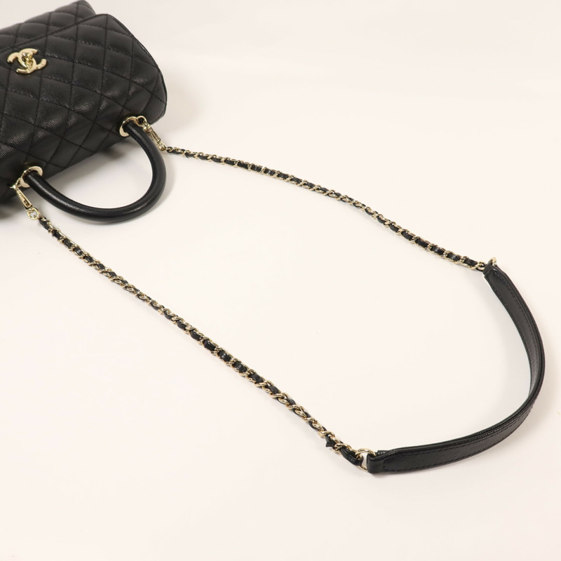 CHANEL 牛皮皮革Coco Handle金扣鏈帶手挽肩背兩用袋-7