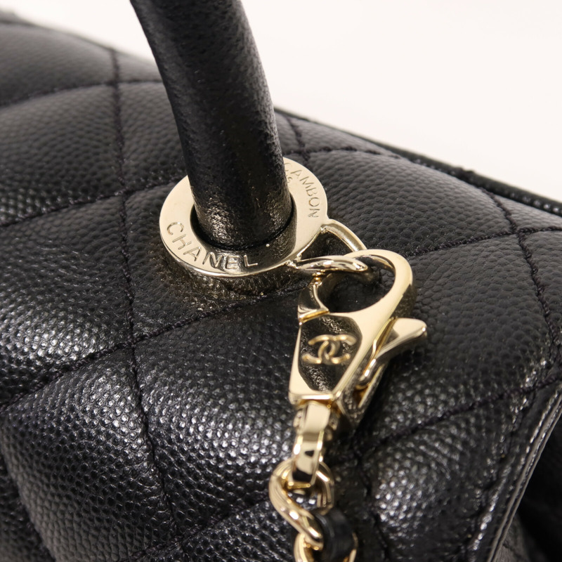 CHANEL 牛皮皮革Coco Handle金扣鏈帶手挽肩背兩用袋-14