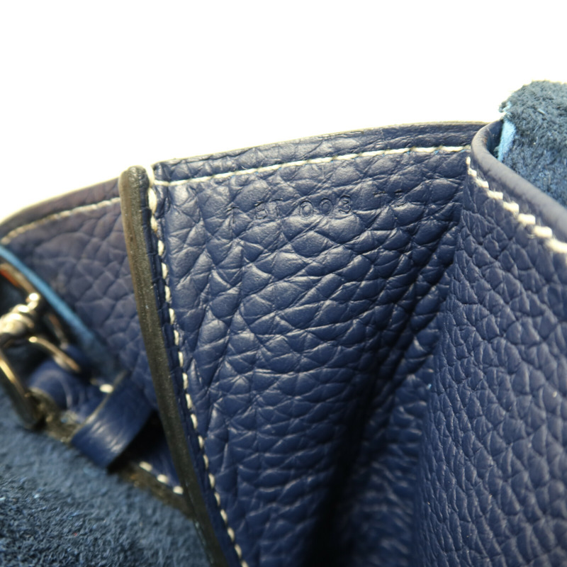 HERMES Clemence皮革Halzan 31銀扣手挽肩背兩用袋Bleu Encre-6