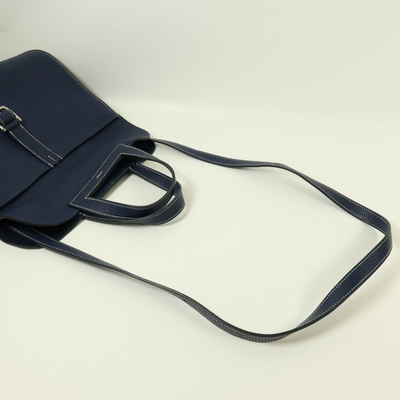 HERMES Clemence皮革Halzan 31銀扣手挽肩背兩用袋Bleu Encre-8