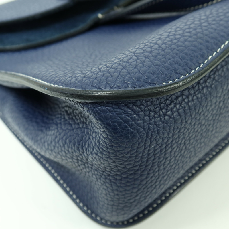 HERMES Clemence皮革Halzan 31銀扣手挽肩背兩用袋Bleu Encre-10