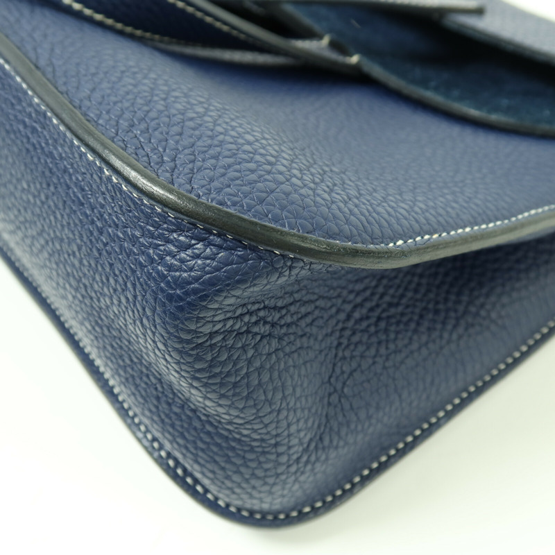 HERMES Clemence皮革Halzan 31銀扣手挽肩背兩用袋Bleu Encre-11