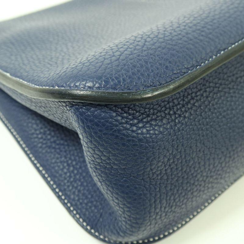 HERMES Clemence皮革Halzan 31銀扣手挽肩背兩用袋Bleu Encre-12
