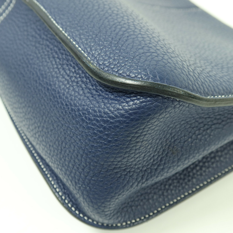 HERMES Clemence皮革Halzan 31銀扣手挽肩背兩用袋Bleu Encre-13