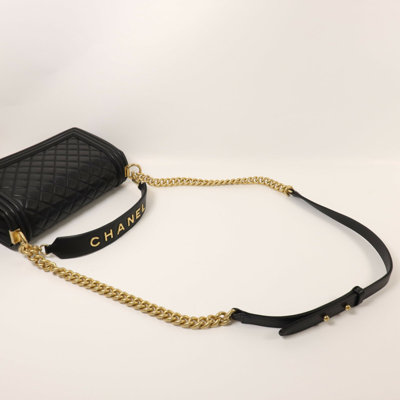 CHANEL 羊皮皮革Boy 25金扣鏈帶手挽肩背兩用袋-7