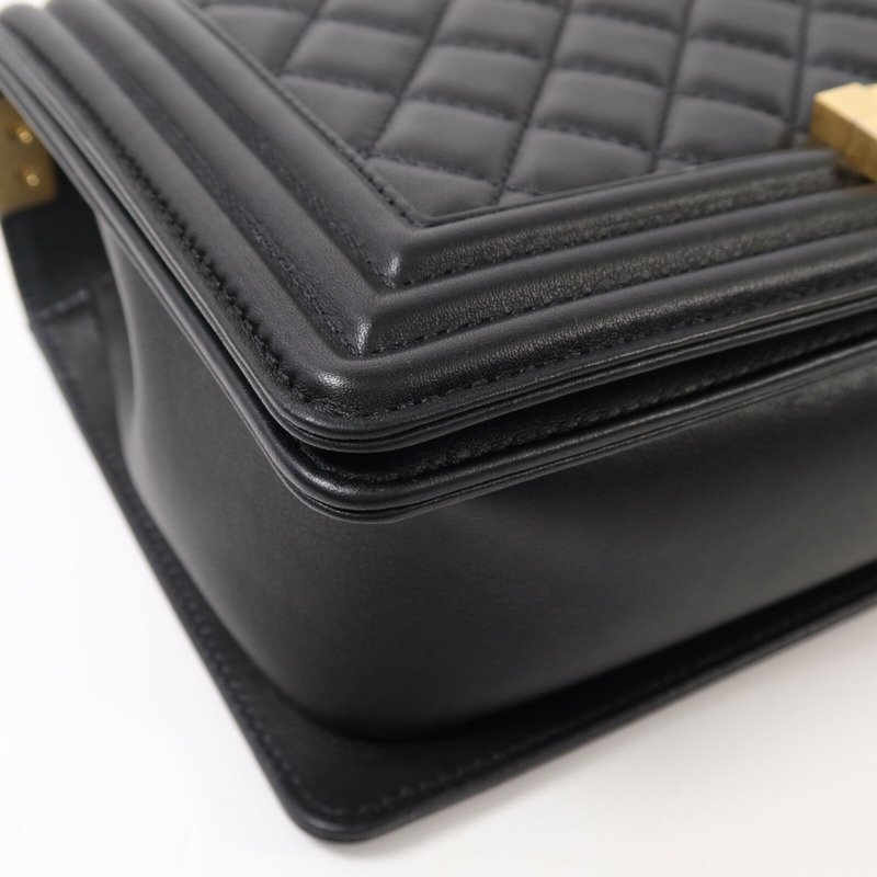 CHANEL 羊皮皮革Boy 25金扣鏈帶手挽肩背兩用袋-10