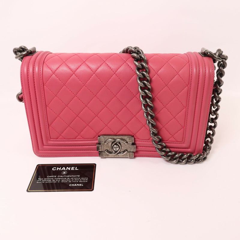 CHANEL 羊皮皮革Boy 25銀扣鏈帶肩背袋-9