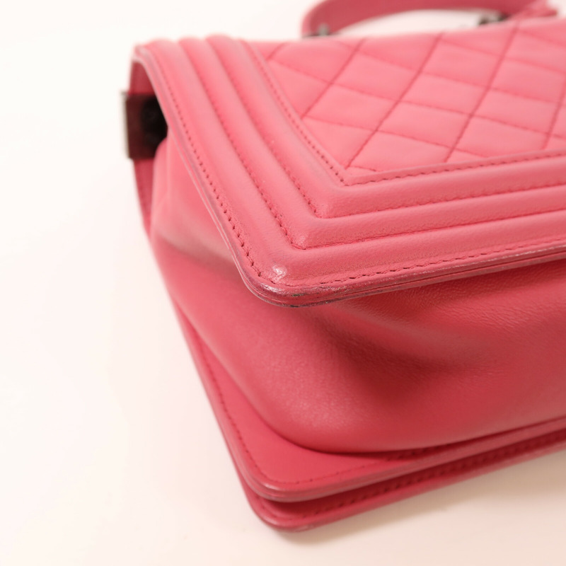 CHANEL 羊皮皮革Boy 25銀扣鏈帶肩背袋-12