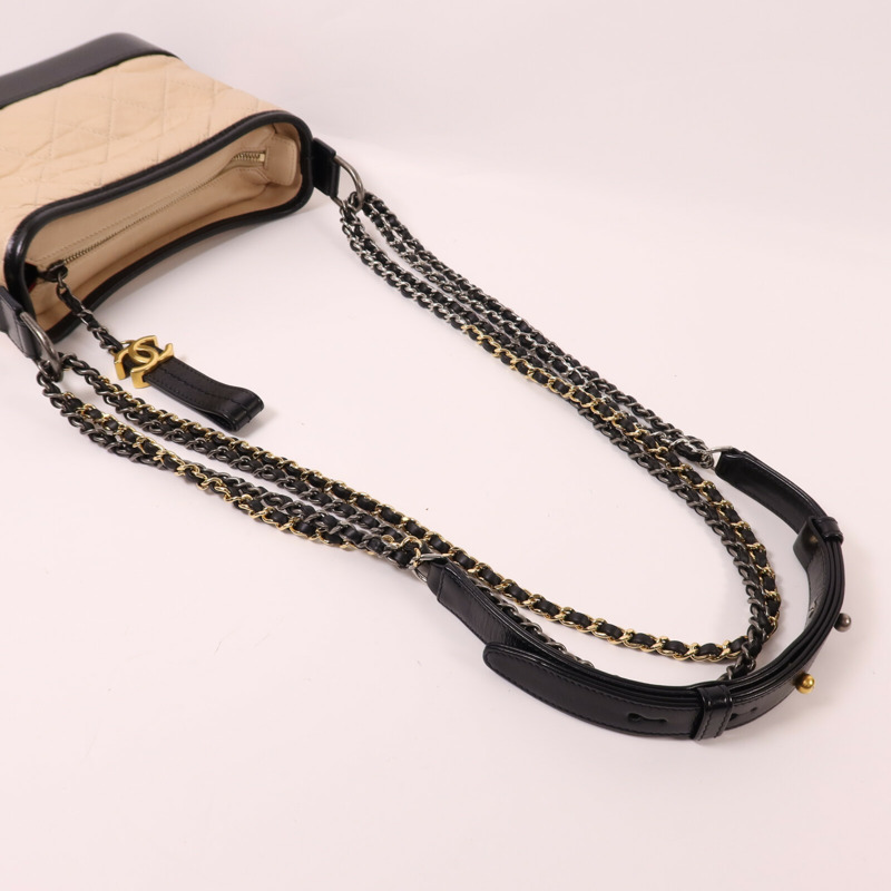 CHANEL 牛皮皮革Gabrielle鏈帶肩背袋-7