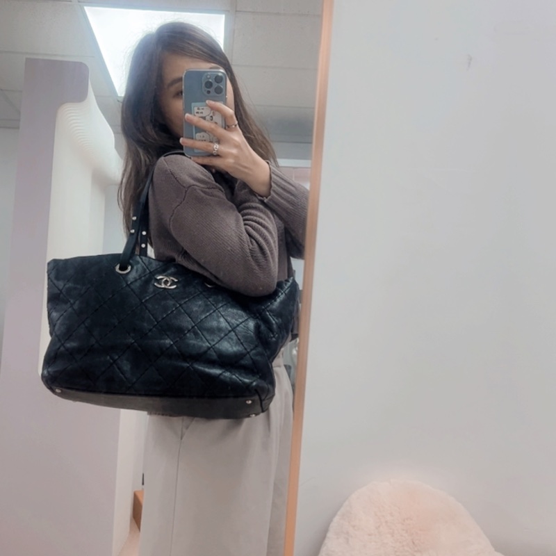 Chanel on the road tote 黑銀牛皮托特/肩背包-12