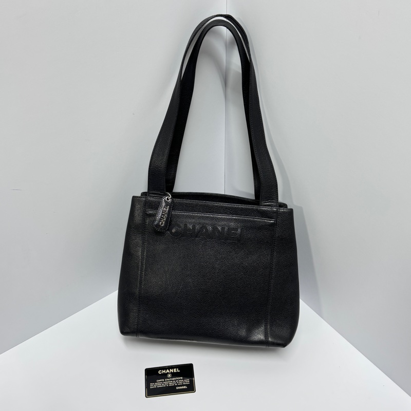 【超!級!新】 Chanel 黑銀 魚子醬牛皮 肩背托特包👜(專櫃261,300)-8