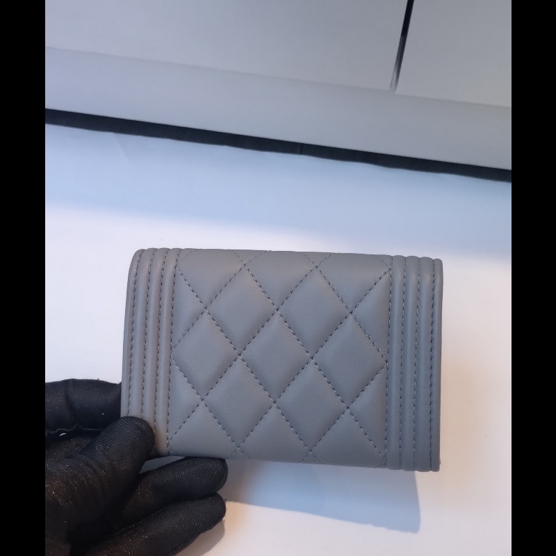 Chanel 灰皮Boy下蓋卡片零錢包-3