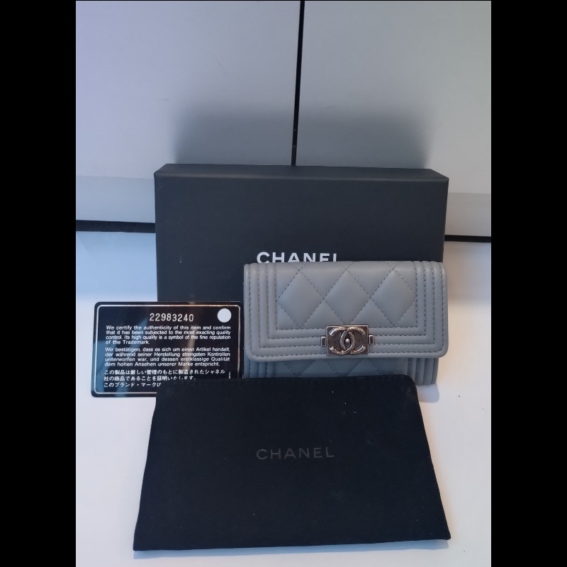 Chanel 灰皮Boy下蓋卡片零錢包-4