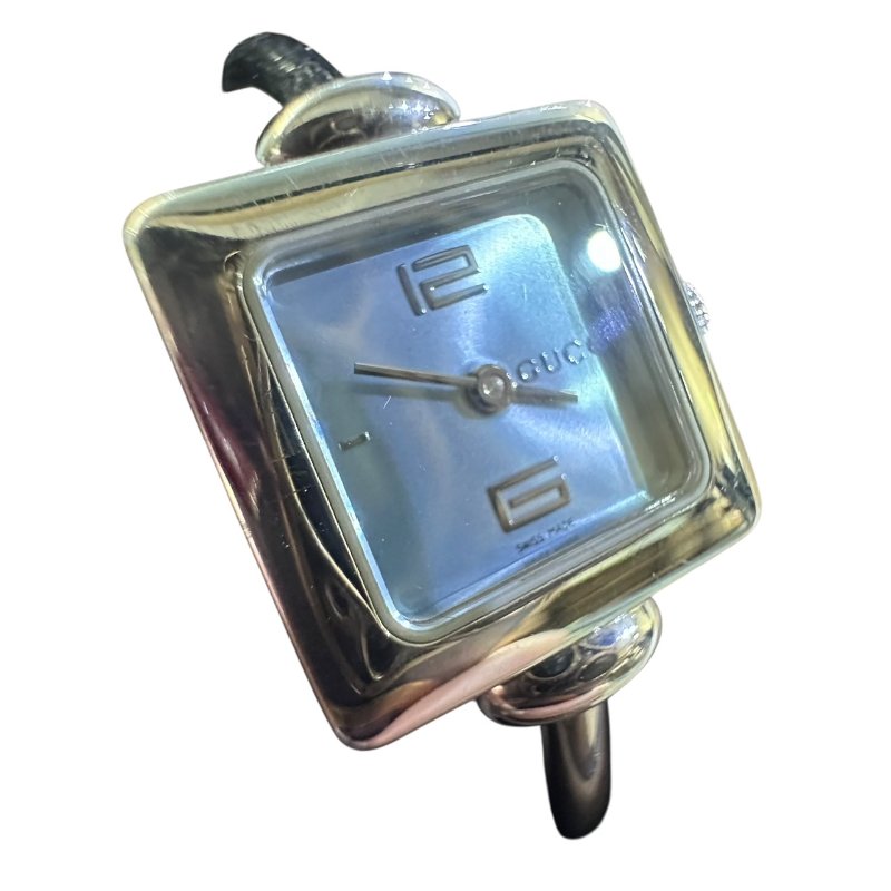 【美收精品】Gucci銀色方型簡約灰色經典腕錶 4-944-2