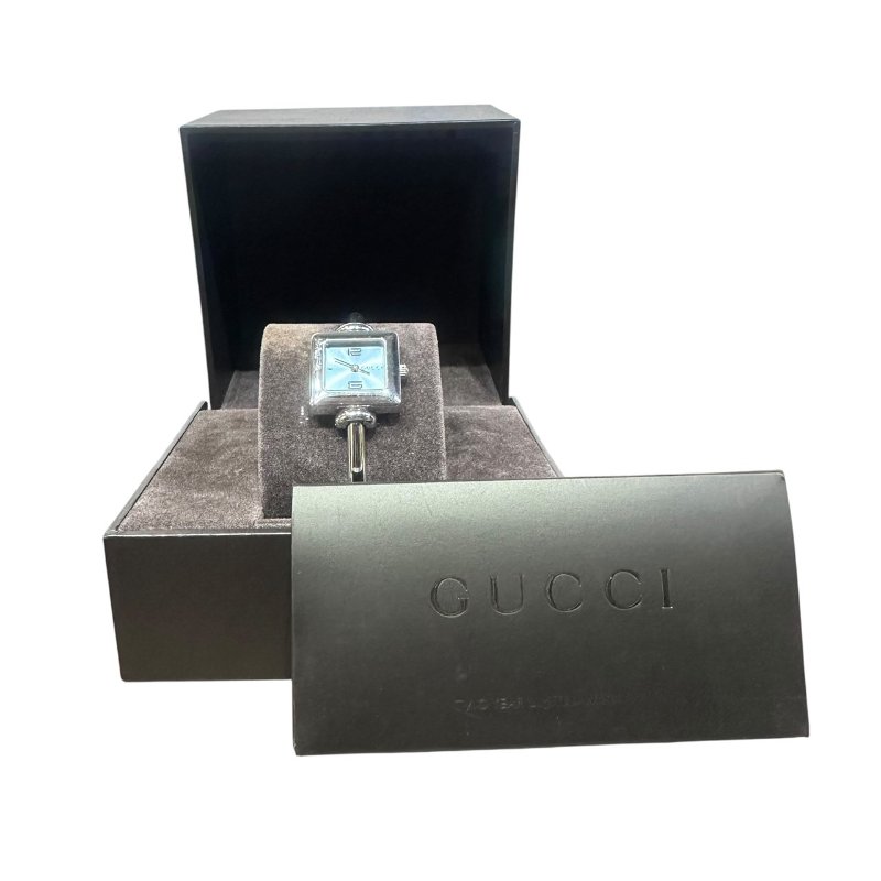 【美收精品】Gucci銀色方型簡約灰色經典腕錶 4-944-11