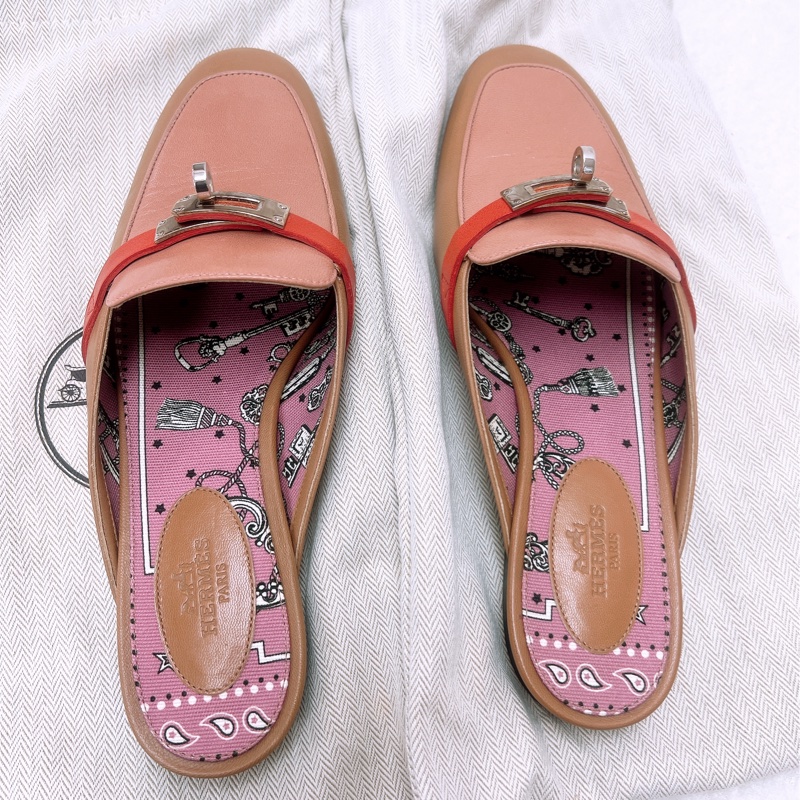 Hermes kelly oz mule 38碼 棕拼粉色-3