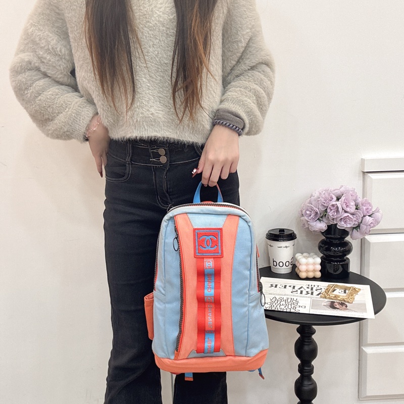 Chanel Sportline撞色雙肩包 vintage 二手 後背包 手提-5