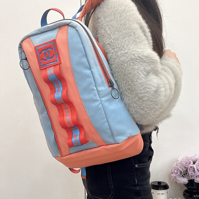 Chanel Sportline撞色雙肩包 vintage 二手 後背包 手提-6