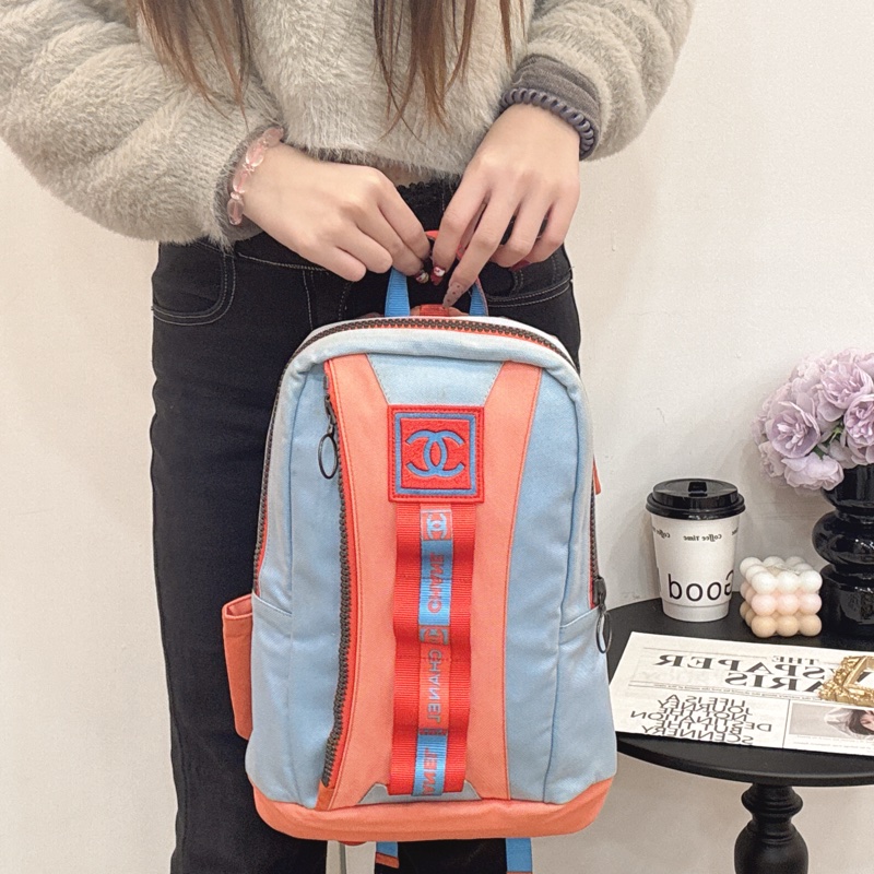 Chanel Sportline撞色雙肩包 vintage 二手 後背包 手提-7