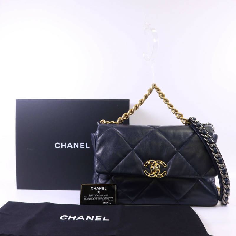 CHANEL 羊皮皮革Chanel 19 Large金扣手挽肩背兩用袋-9
