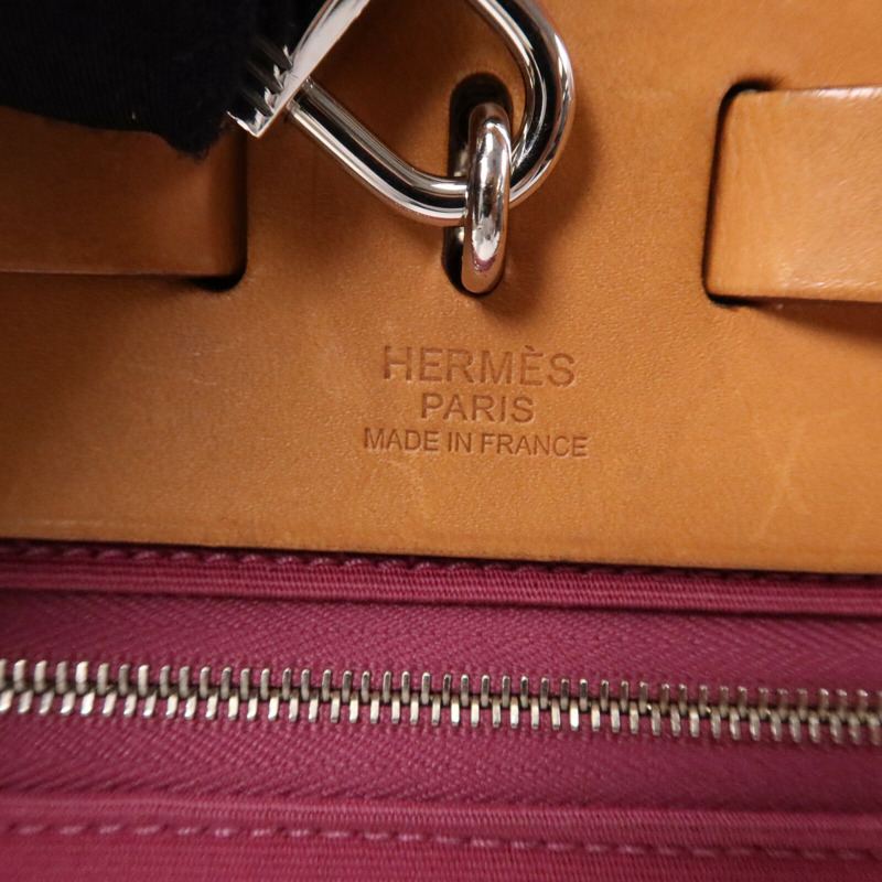 HERMES 帆布Herbag PM銀扣手挽肩背兩用袋Rose Purple-5