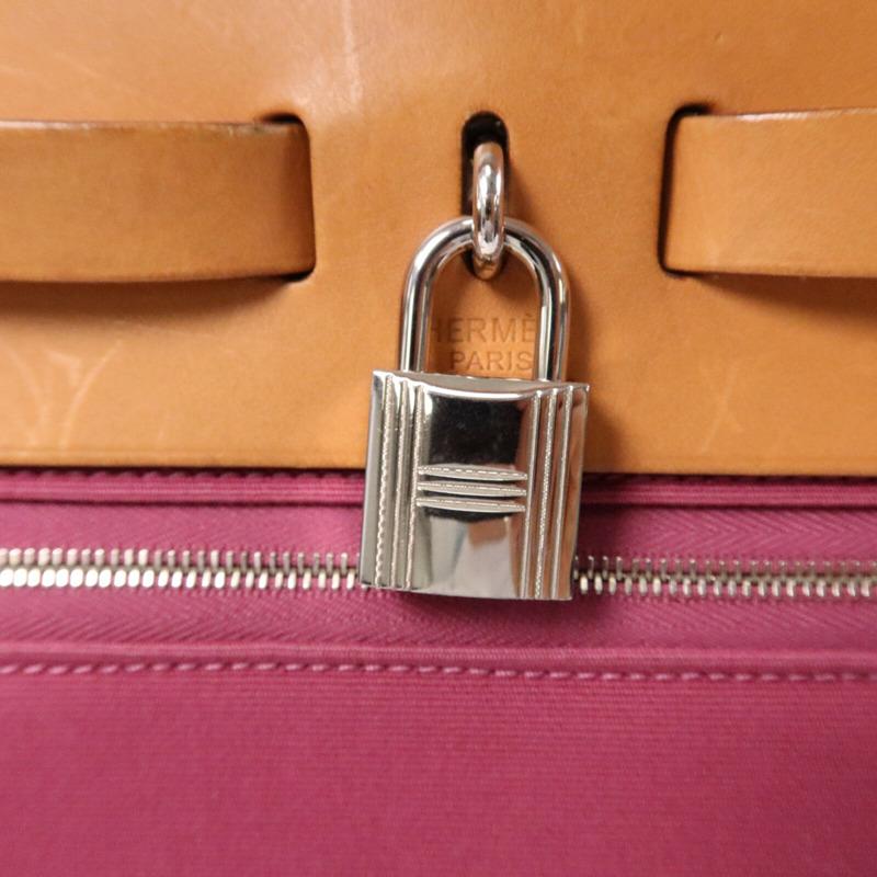 HERMES 帆布Herbag PM銀扣手挽肩背兩用袋Rose Purple-6