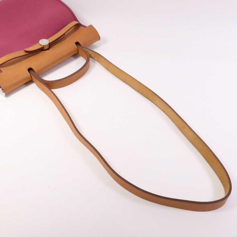 HERMES 帆布Herbag PM銀扣手挽肩背兩用袋Rose Purple-8
