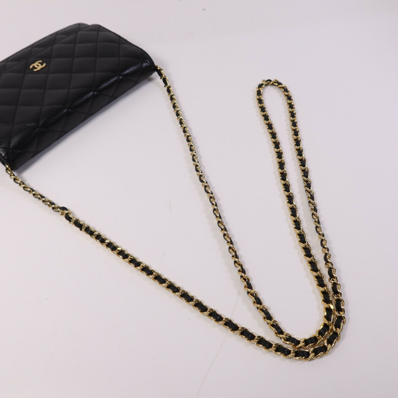 CHANEL 牛皮皮革WOC Wallet On Chain金扣鏈帶肩背袋-8