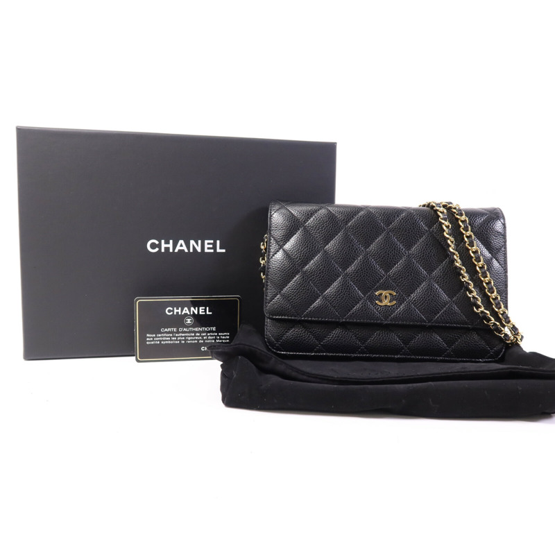 CHANEL 牛皮皮革WOC Wallet On Chain金扣鏈帶肩背袋-9
