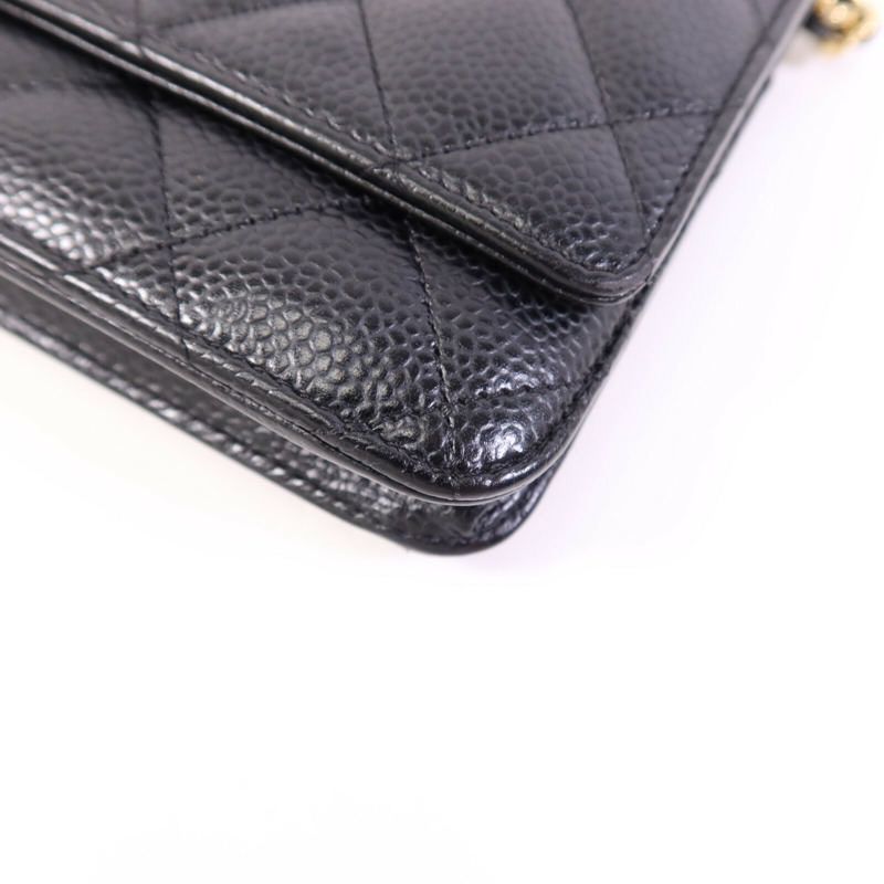 CHANEL 牛皮皮革WOC Wallet On Chain金扣鏈帶肩背袋-10