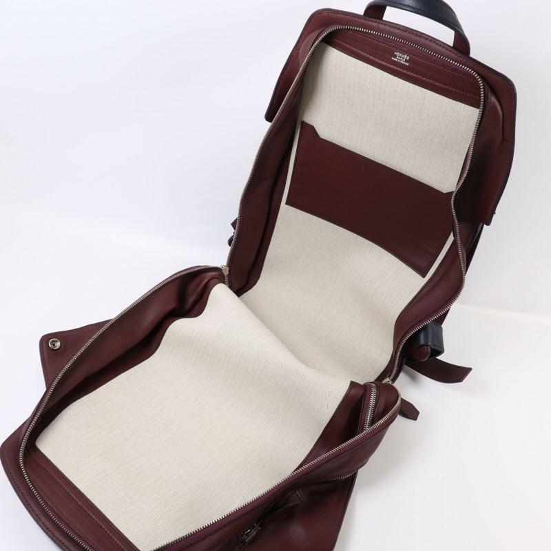 HERMES Evercolor皮革Cityback銀扣背包Blue/Red-4