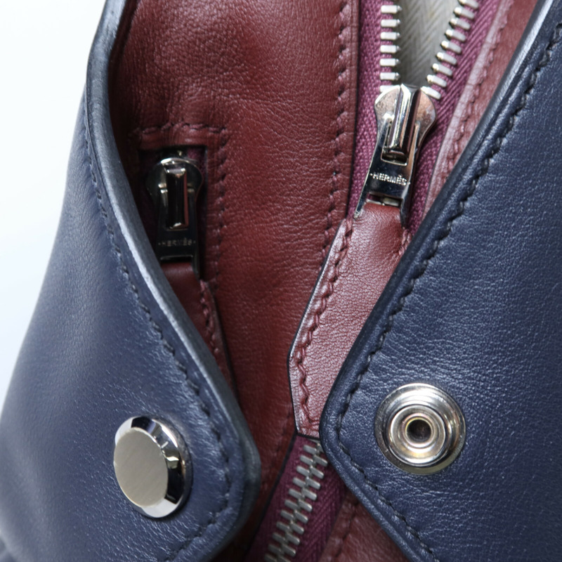 HERMES Evercolor皮革Cityback銀扣背包Blue/Red-7