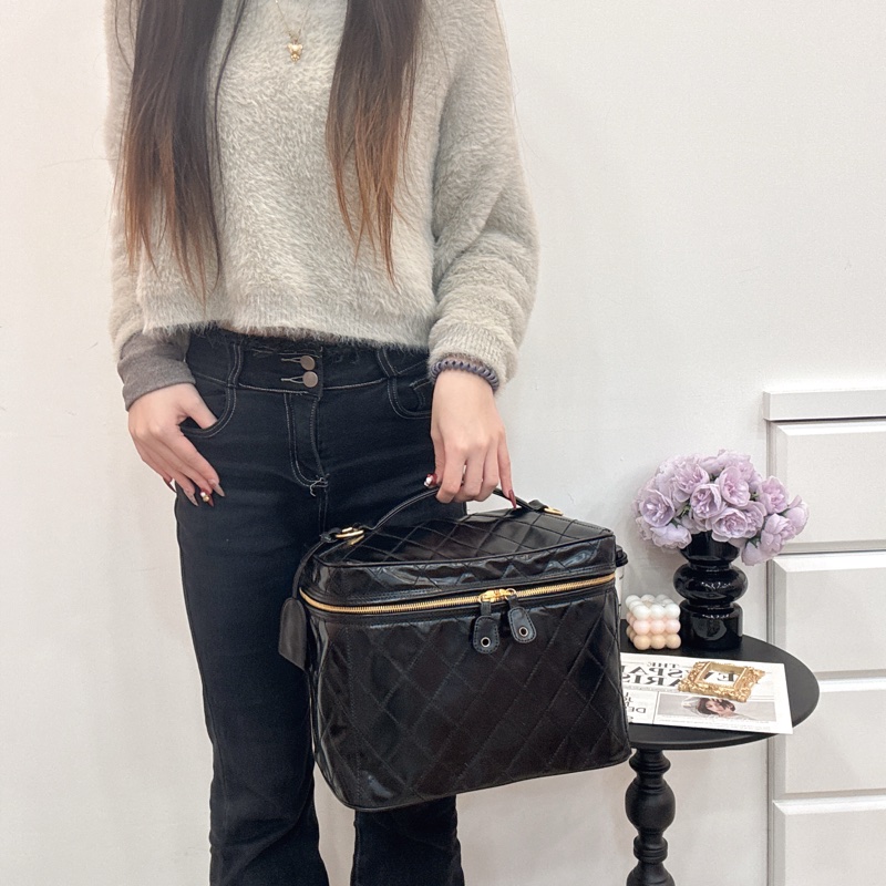 Chanel 菱格漆皮化妝包 手提 斜背 中古 vintage 二手-2
