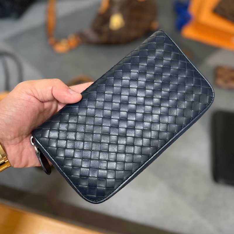 Bv藏青編織拉鍊長夾-0