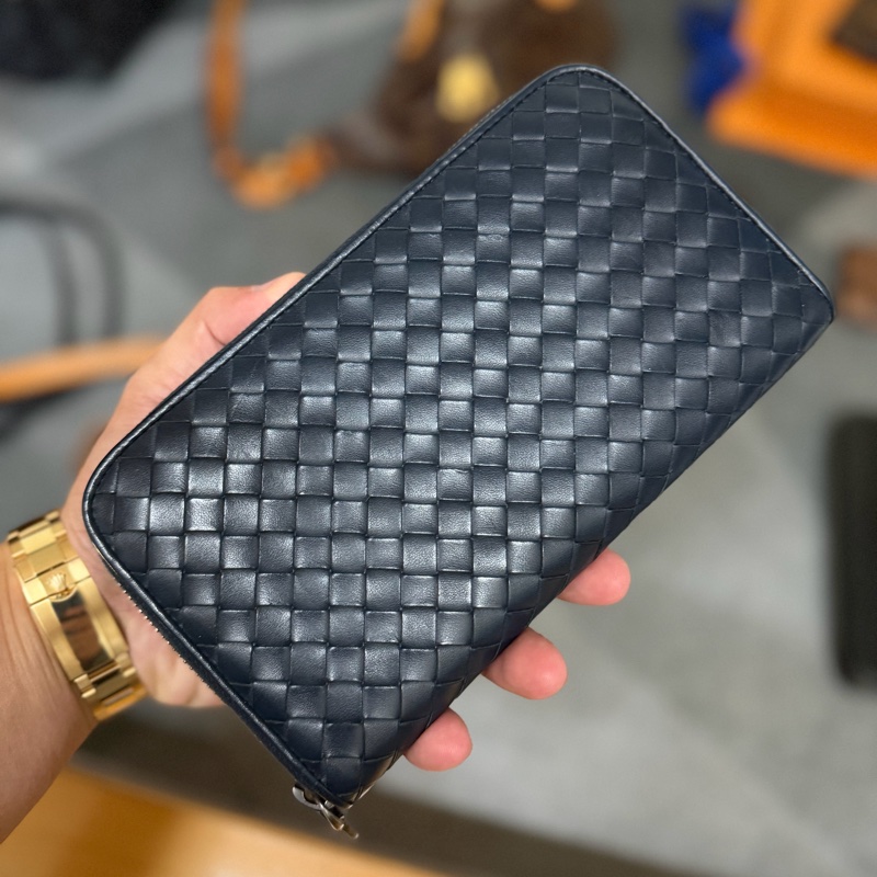 Bv藏青編織拉鍊長夾-1