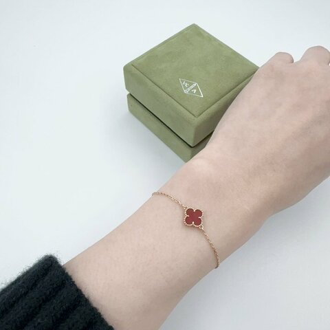 VCA紅玉髓四葉草18k玫瑰金手鍊