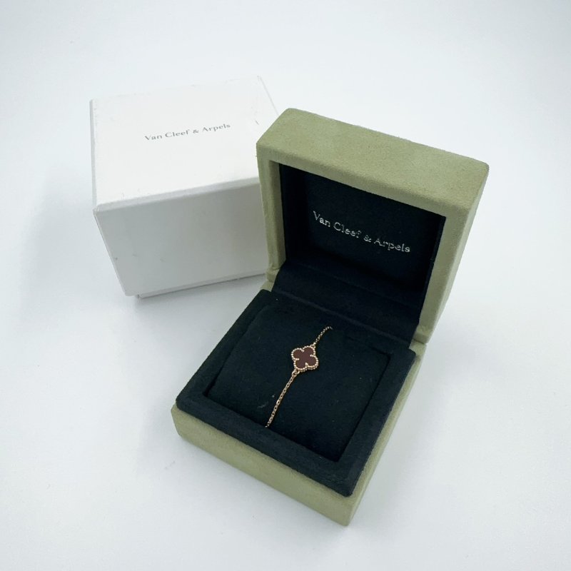 VCA紅玉髓四葉草18k玫瑰金手鍊-1