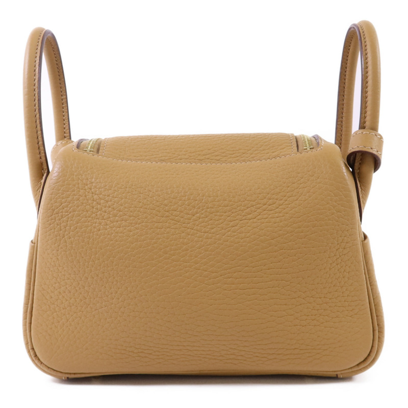 HERMES Clemence皮革Mini Lindy金扣手挽肩背兩用袋Biscuit-1