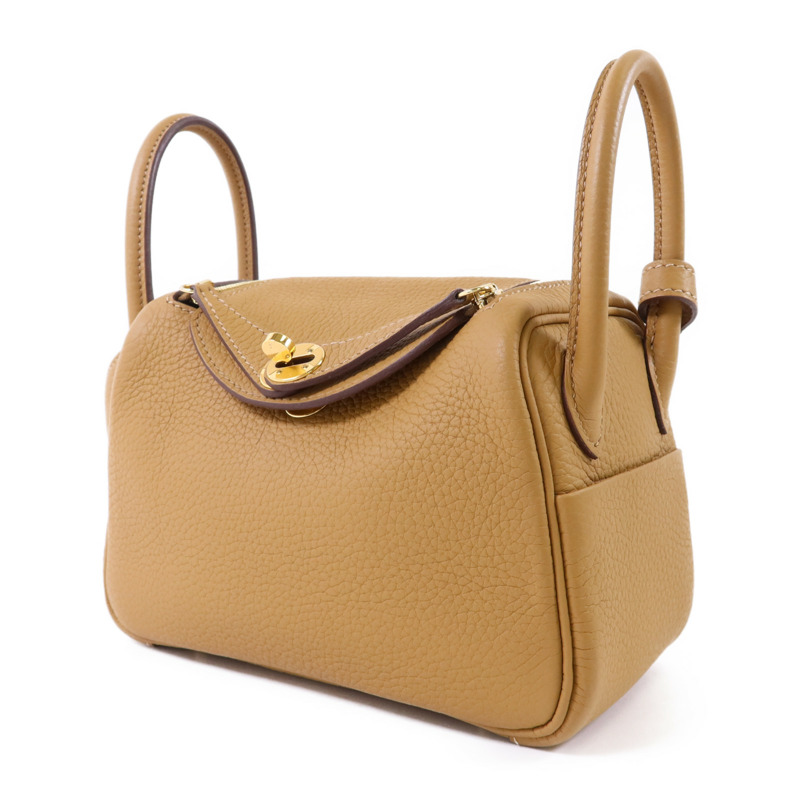 HERMES Clemence皮革Mini Lindy金扣手挽肩背兩用袋Biscuit-2