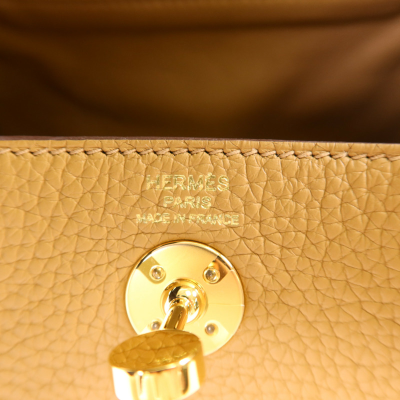 HERMES Clemence皮革Mini Lindy金扣手挽肩背兩用袋Biscuit-5